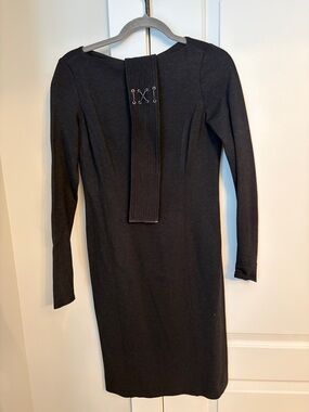 Worth Black Long-Sleeve Knit Dress with Back Rib Detail